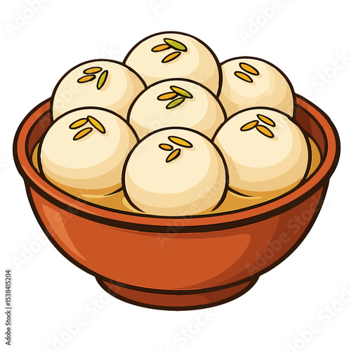 Rasgulla Mithai in a Bowl Vector Isolated on Transparent PNG Background