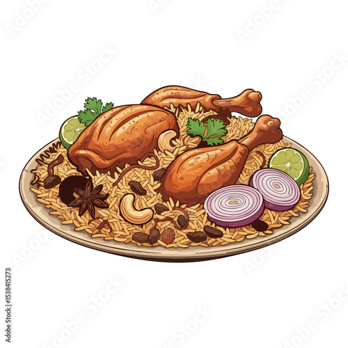 Chicken Biryani Vector Isolated on Transparent PNG Background