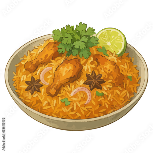 Chicken Dum Biryani Cartoon Vector Isolated on Transparent PNG Background