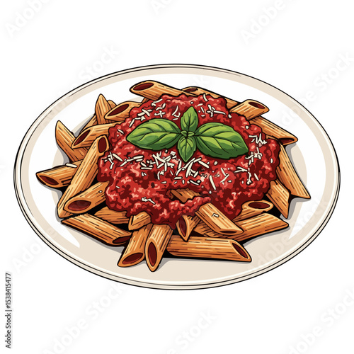 Penne Pasta in Red Sauce Vector Isolated on Transparent PNG Background