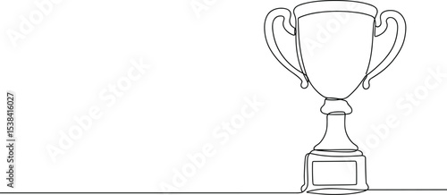 Simple trophy line art, award cup illustration, vector prize drawing, black and white winner symbol, minimalist design for victory, competition, achievement, sports success, hand-drawn style.