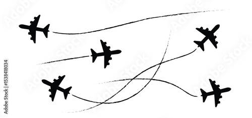 Soaring air plane line path. Take Off airplane, flight route with start point. Vector Aircraft sign. Location pointer. Tracking, vacation, holliday. Travel pointer navigation. Tourism. Route Concept.