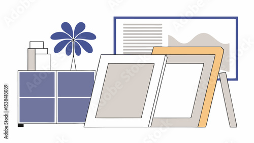Modern Home Office Decor with Empty Picture Frames