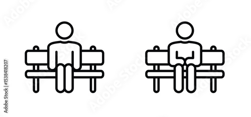 Privacy, dreary man sittingon a bench in the park or forest. Alone, sit, sadly or think. Cartoon painful icon. Unhappy desolation, isolation or solitude concept. Problem or distressing idea.