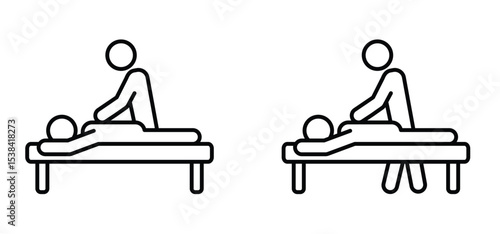 Spa service concept on bed or table. Massage therapy. Education, health and medical treatment. Relax of relaxation exercises. Human rest, stick figure man. Human silhouettes. Massage room.