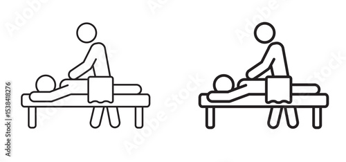 Spa service concept on bed or table. Massage therapy. Education, health and medical treatment. Relax of relaxation exercises. Human rest, stick figure man. Human silhouettes. Massage room.