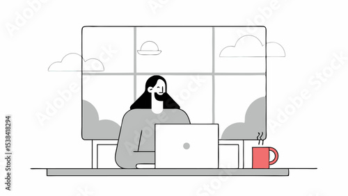 Woman Working on Laptop in Modern Office