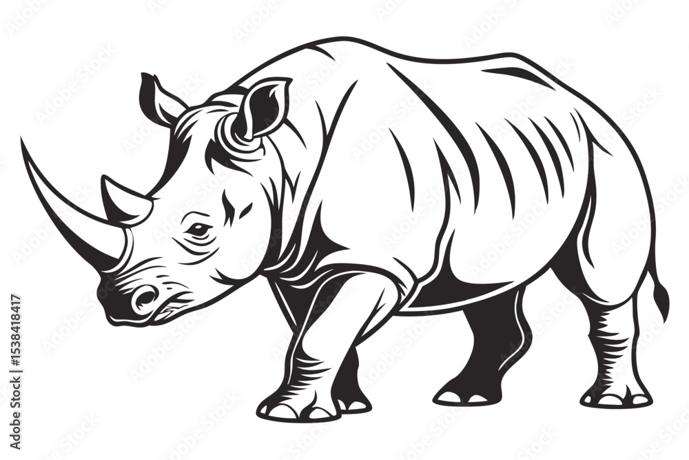 Fototapeta premium Bold rhino strides forward, its strong outline capturing raw wildlife beauty effectively