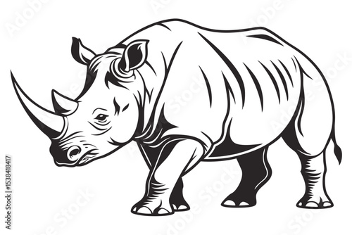 Bold rhino strides forward, its strong outline capturing raw wildlife beauty effectively