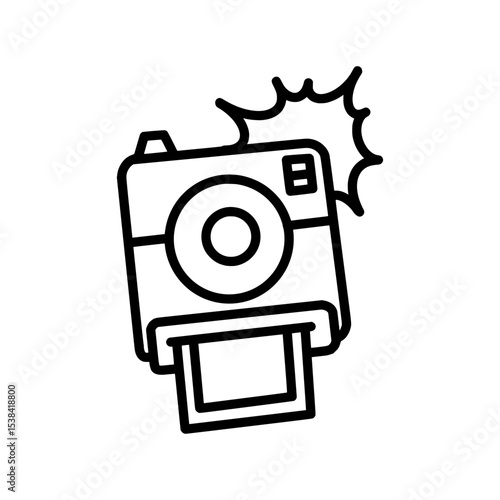 Instant Camera with Flash Icon – Line Art Style
