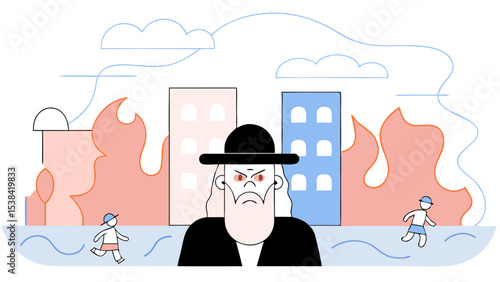 Angry Man Witnessing City on Fire