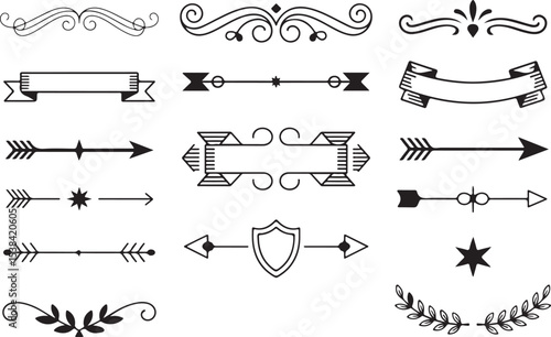 Vintage Decorative Text Dividers, Banners, and Arrow Elements Set