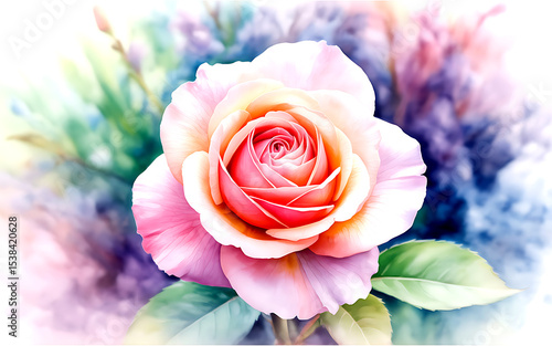 Watercolor painting of a peach and pink rose