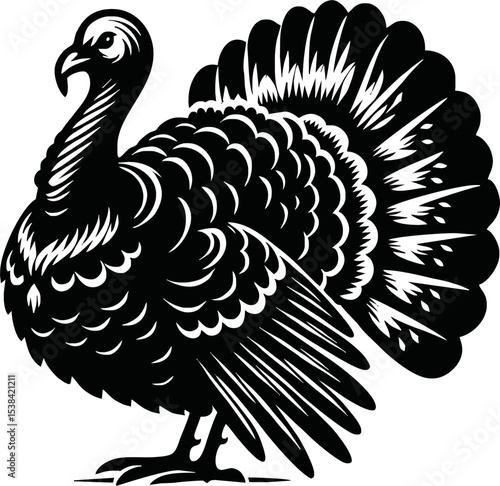 Silhouette turkey bird isolated vector art on white background