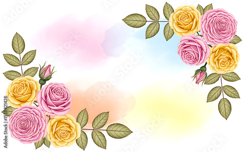 Pastel watercolor roses corner border design