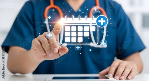 Doctor using digital calendar for medical appointment scheduling healthcare technology