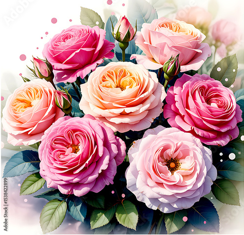Beautiful bouquet of pink and peach roses