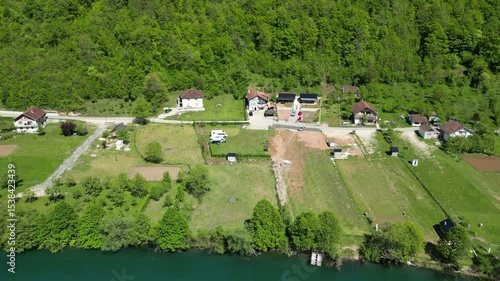 Small camping site for motorhomes next to river Una just before Strbacki buk in Bosnia and Herzegovina.