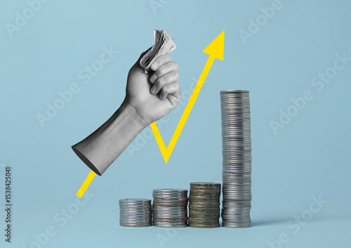 Rapid income growth, business development. interest rate and dividend concept. return on stocks and mutual funds, long term investment for retirement.	