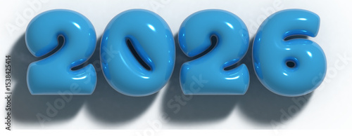 Happy New Year 2026 balloon bubble effect, 3D vector illustration isolated on transparent background, number 2026 in light blue inflatable letters