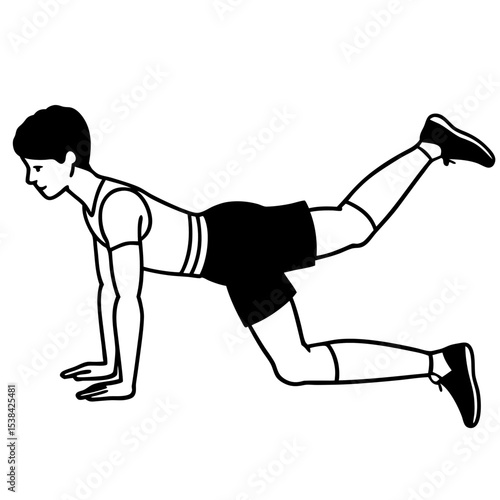 Person doing a donkey kick exercise line art illustration on white background