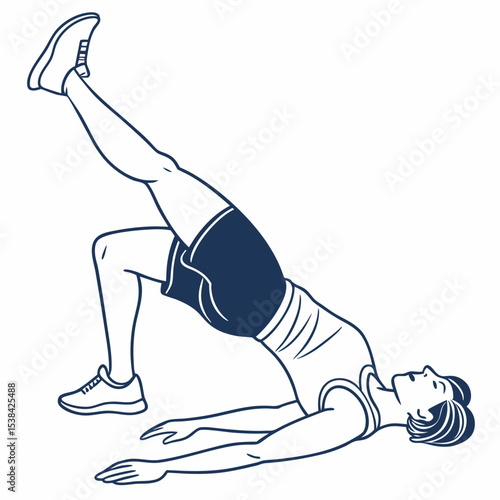 Woman doing single leg bridge exercise glute workout line art illustration