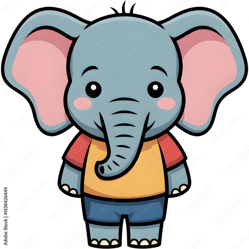 Naklejka premium Cute Baby Elephant Cartoon Character