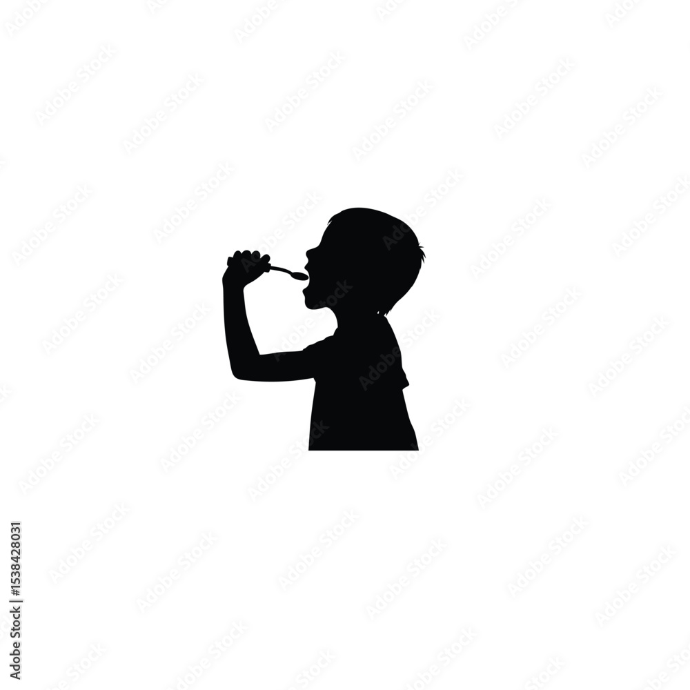 boy brushing his teeth silhouette on white background boy brushing his teeth silhouette on white background