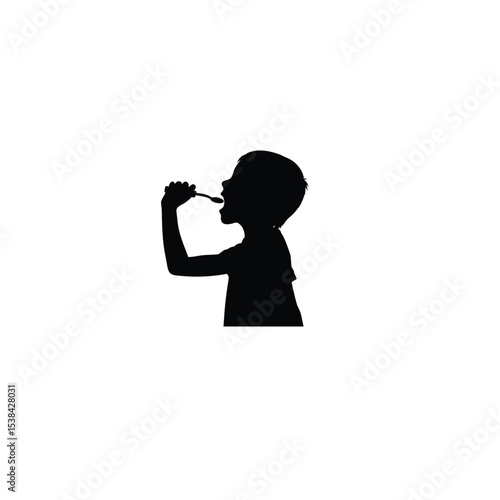 boy brushing his teeth silhouette on white background