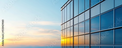 Sunset reflection on modern building glass urban city photography