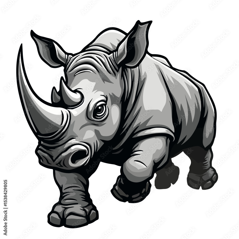 Fototapeta premium Hand drawn cartoon rhinos vector illustration