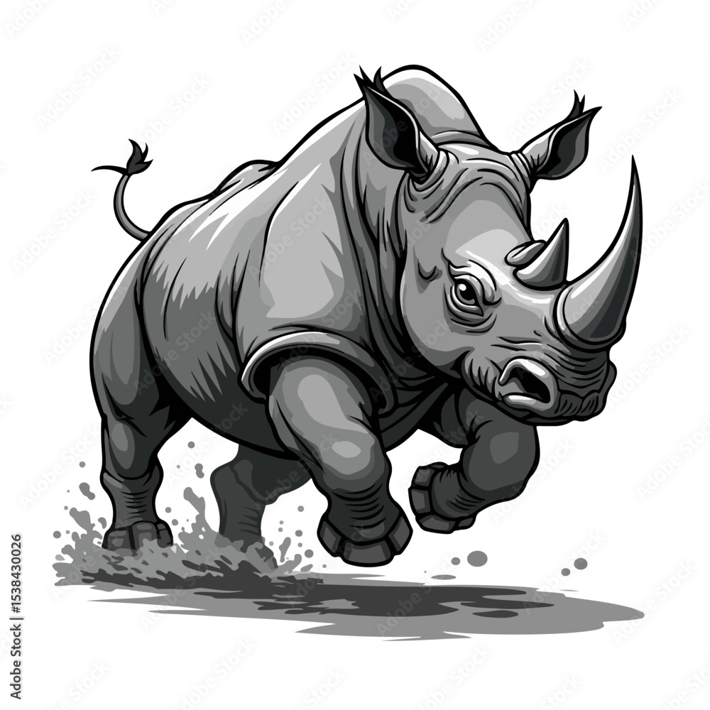 Fototapeta premium Hand drawn cartoon rhinos vector illustration