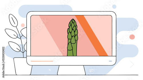 Asparagus on Computer Screen, Minimalist Food Illustration