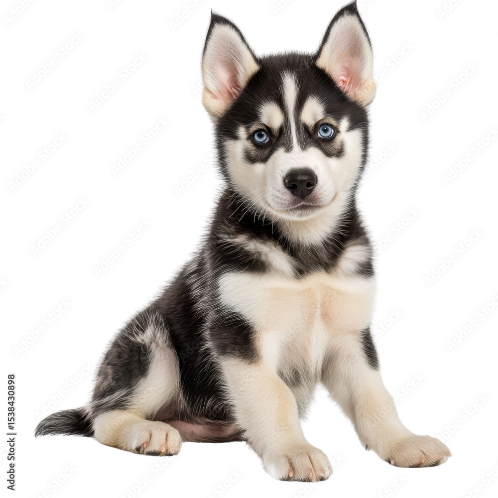 Adorable Siberian Husky Puppy with Blue Eyes Sitting on a White Background, Perfect for Animal Lovers and Pet Enthusiasts transparent background Adorable Siberian Husky Puppy with Blue Eyes Sitting on a White Background, Perfect for Animal Lovers and Pet Enthusiasts transparent background