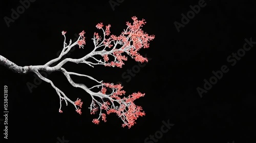 A striking silhouette of a flowering tree branch against a black background, showcasing vibrant blooms