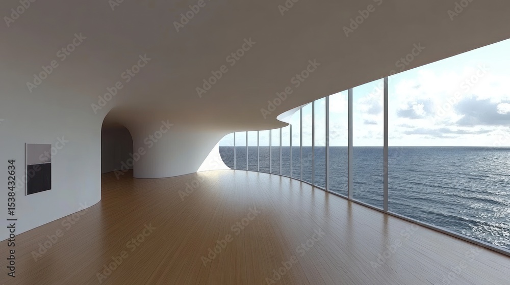 Obraz premium Spacious modern gallery with ocean views.