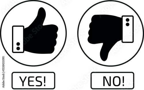 Like and Dislike Icon Set – Thumbs Up and Down Vector Illustration