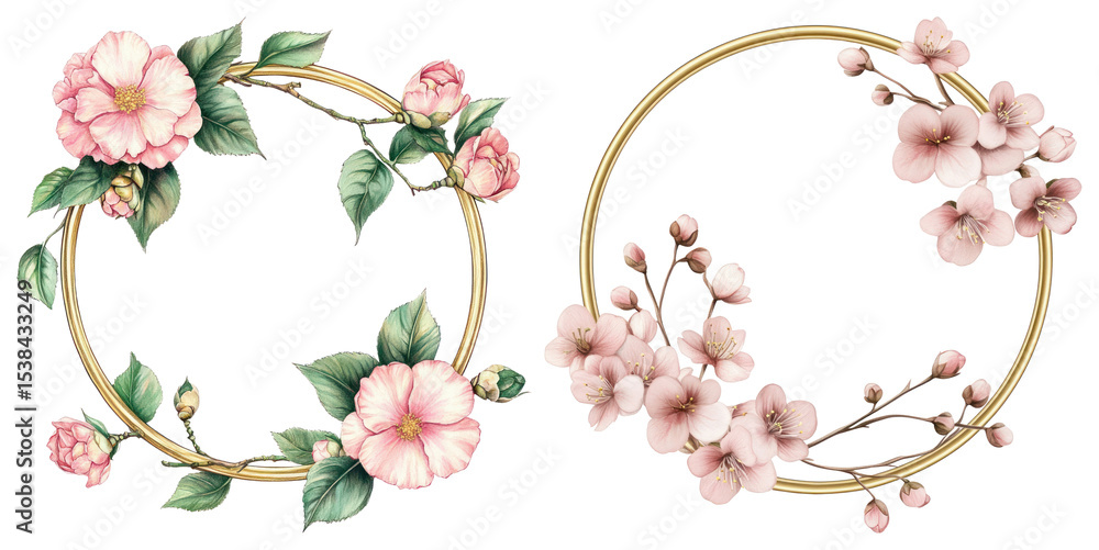 Fototapeta premium PNG Elegant floral wreath designs, element set on transparent background