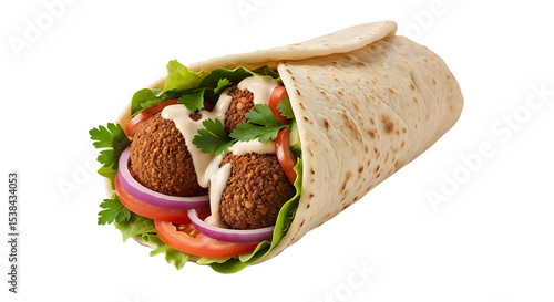 Falafel Wrap Ready to Eat with Fresh Vegetables and Sauce