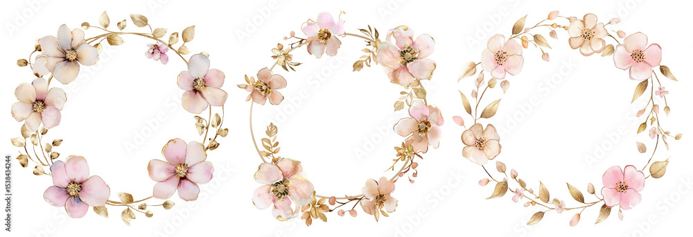 Fototapeta premium PNG Elegant floral wreath designs, element set on transparent background