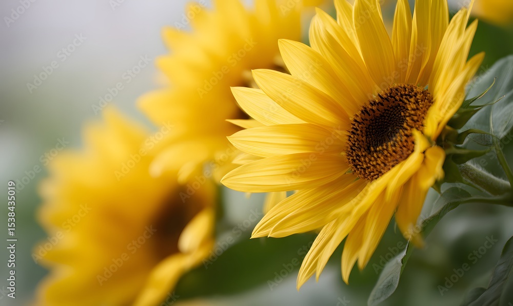 Obraz premium blooming sunflowers lowering their heads, facing the ground, vibrant golden petals, Generative AI