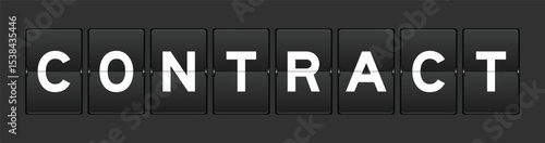 Black color analog flip board with word contract on gray background