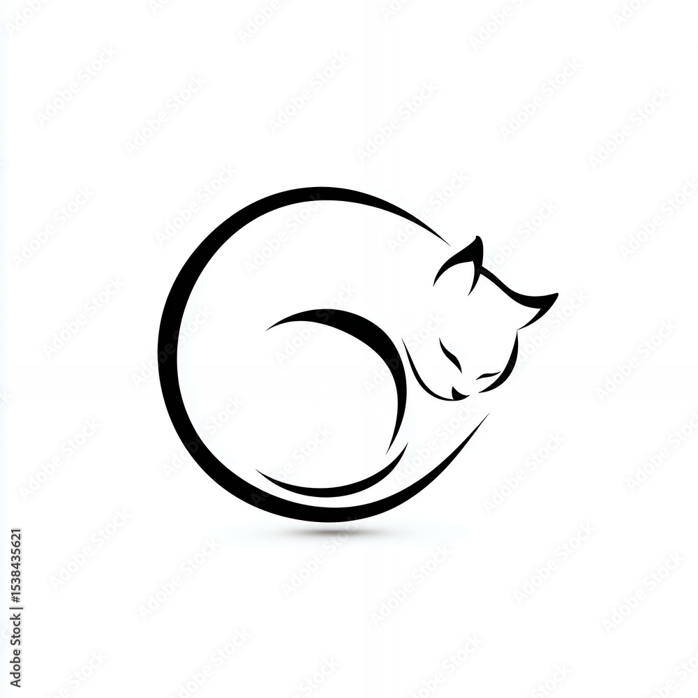 Fototapeta premium A cat is sleeping in a circle. The cat is white and has black ears. The cat is curled up
