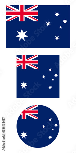 
Australia flag PNG vector. Australia square and round icon isolated on transparent PNG background. Australia flag icon.