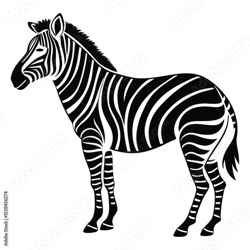 Flat Black Silhouette of a Standing Zebra