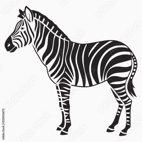 Striking Black and White Zebra Illustration A Captivating Depiction of Wildlife and Natural Beauty Showcasing the Iconic Stripes and Graceful Form of This Majestic African Animal in Elegant Simplicity