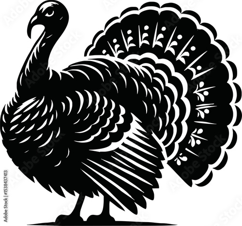 Silhouette turkey bird isolated vector art on white background