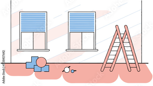 Home Renovation, Interior Design, Two Ladders, New Windows, Pastel Colors