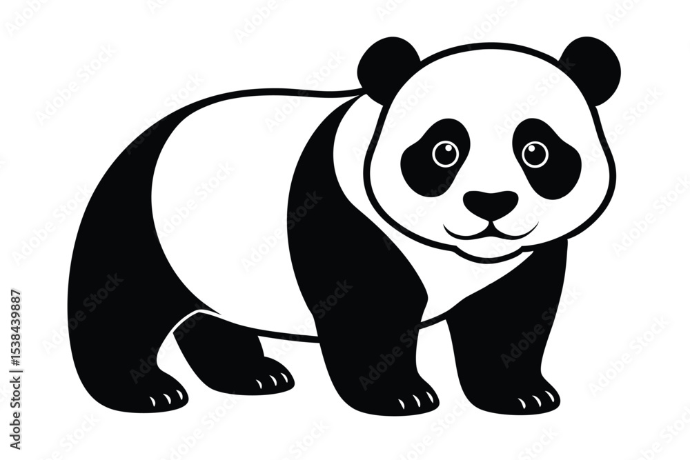 Fototapeta premium Cartoon panda standing with cheerful expression has a black and white coat in isolation