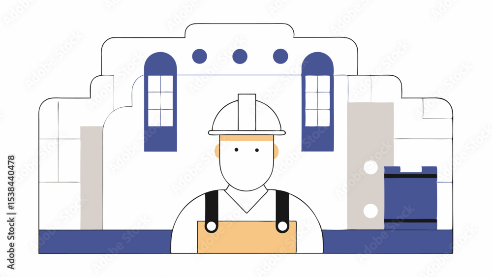 Obraz premium Construction Worker in Front of Building